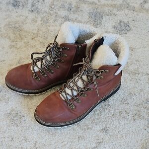 Brown Faux-Shearling Lace-Up Winter Boots